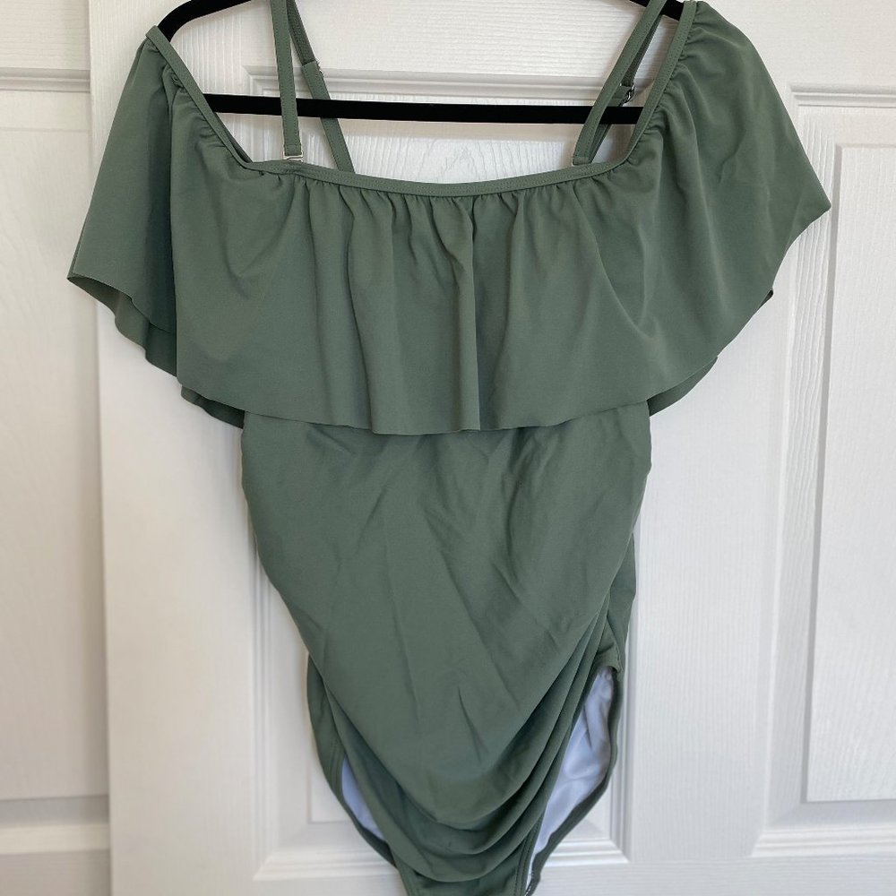 PinkBlush Olive Ruched One-Piece Maternity Swimsui